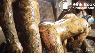 Manure Sports Mens Wrestling gay threesome in cows