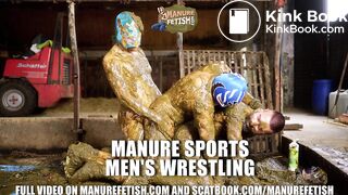 Manure Sports Mens Wrestling gay threesome in cows