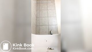 Ebony eats her large turd out of the tub