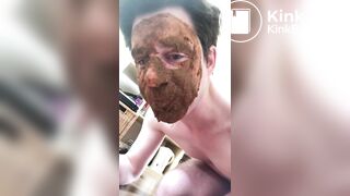 German scat fag eating and smearing with shit