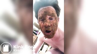 German scat fag eating and smearing with shit
