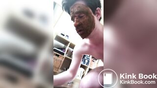 German scat fag eating and smearing with shit