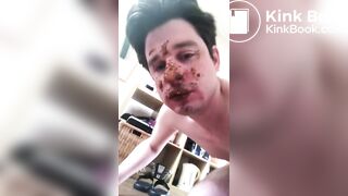 German scat fag eating and smearing with shit