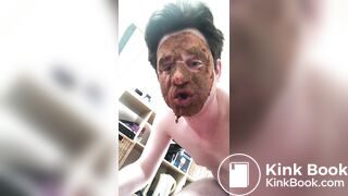 German scat fag eating and smearing with shit