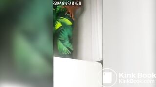 Ebony pussy drips cum as she shits in tub