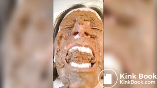 Nasty milf smearing shit on her face