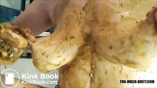 woman smearing shit on boobs