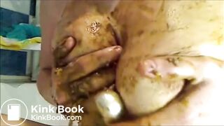 woman smearing shit on boobs