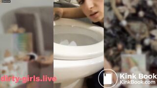 Red hair girl dirty play in public places and bath