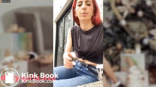 Red hair girl dirty play in public places and bath