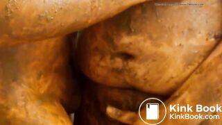 two shit covered gay guys hugging