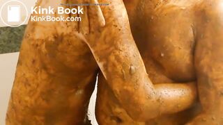 two shit covered gay guys hugging