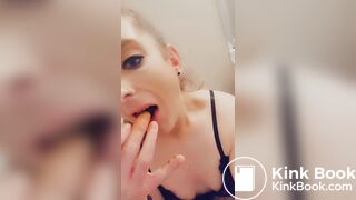 Girl eating poop on the toilet