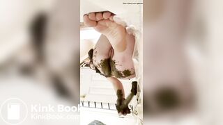 Redhead shits fat turd on her dildo