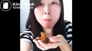 Beautiful Chinese scat girl pooping and eating own