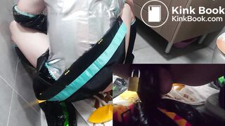 Femboy cosplay miku poop on rin's clothes