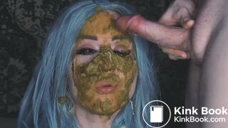 She is sucking his turd and cock then gets facial