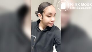 Cute light skin shits on public bathroom floor