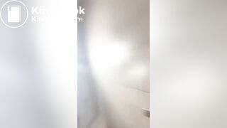 Cute light skin shits on public bathroom floor