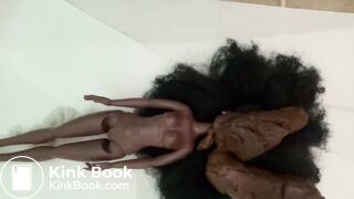 Nasty white guy shits on Black Afro Barbie doll