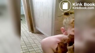 Skinny daughter with shit and piss.