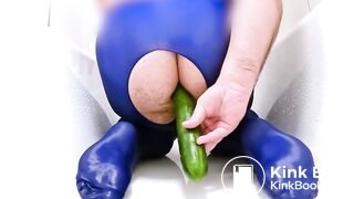 Dirty enema with cucumber fuck in spandex