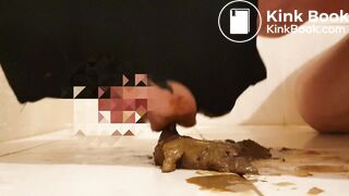 Dirty shit pig eating its meal (Scat)