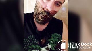 Shit-bearded guy swallows turds and burps