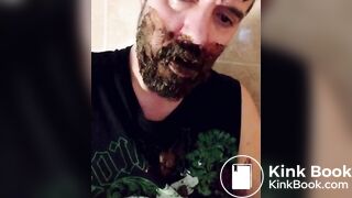 Shit-bearded guy swallows turds and burps