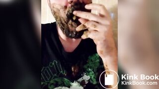 Shit-bearded guy swallows turds and burps