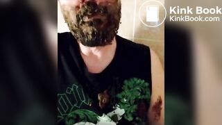 Shit-bearded guy swallows turds and burps