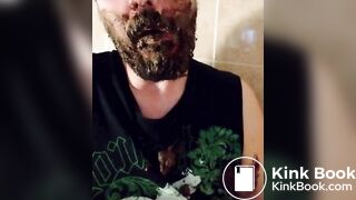 Shit-bearded guy swallows turds and burps