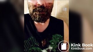 Shit-bearded guy swallows turds and burps