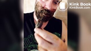 Shit-bearded guy swallows turds and burps