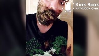 Shit-bearded guy swallows turds and burps
