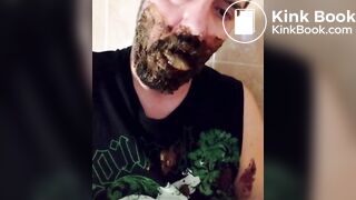 Shit-bearded guy swallows turds and burps