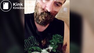 Shit-bearded guy swallows turds and burps
