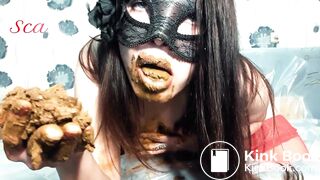 Filthy whore Scat Lina shits and eats fresh poop