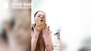 Nasty mature lady smears and gags on her shit