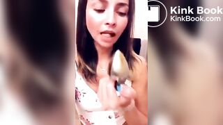 Toilet slut sucking shit off her butt plug