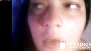 Amateur toilet whore chewing and swallowing a turd