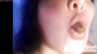 Amateur toilet whore chewing and swallowing a turd