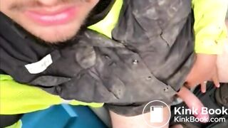 Dirty Sanchez Spits on Cock on PortaPotty at Work