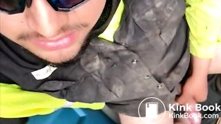 Dirty Sanchez Spits on Cock on PortaPotty at Work