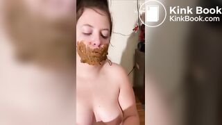 Chubby teen eats shit