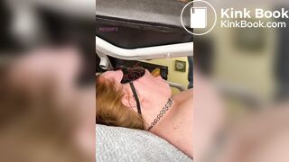 Ugly toilet slut eating her man's shit