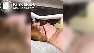 Ugly toilet slut eating her man's shit