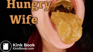 Hungry toilet slut eating her man's shit