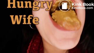 Hungry toilet slut eating her man's shit