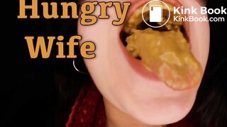 Hungry toilet slut eating her man's shit